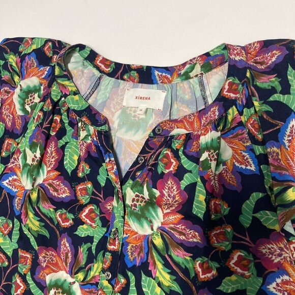 Xirena Kiarna Top Multicolor Floral Women’s XS Ruffle Puff Sleeve Button Collar - Picture 7 of 12